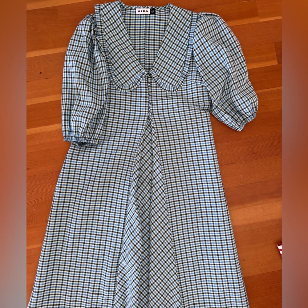 RIXO Checkered Maxi Dress Blue and White